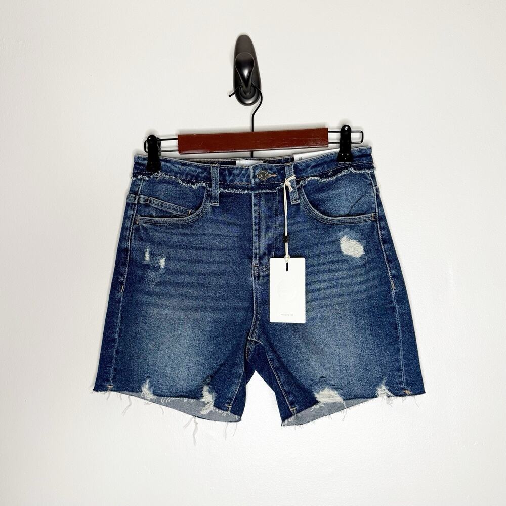 Kancan High Rise Frayed Hem Distressed Denim Jean Shorts Women’s Size 5/26 NWT